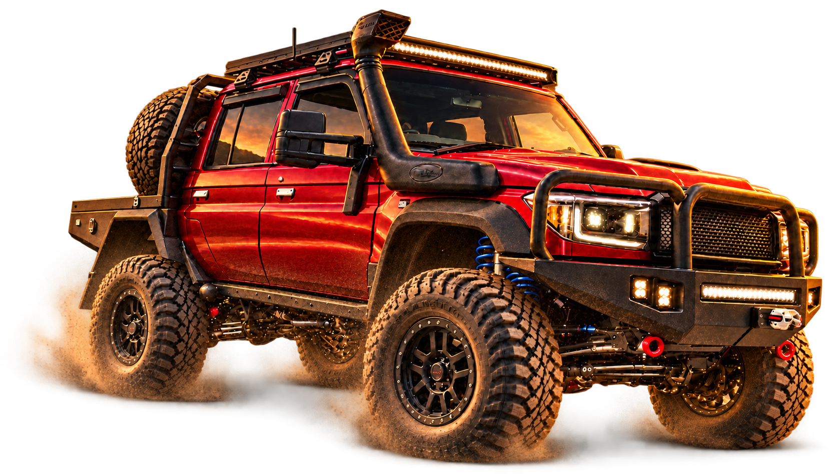 Toyota Land Cruiser rojo equipado para aventuras 4x4